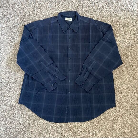 Knightsbridge Navy Plaid Long Sleeve Button Up - Picture 1 of 4